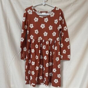Adorable Floral Kids Dress in Brown and White